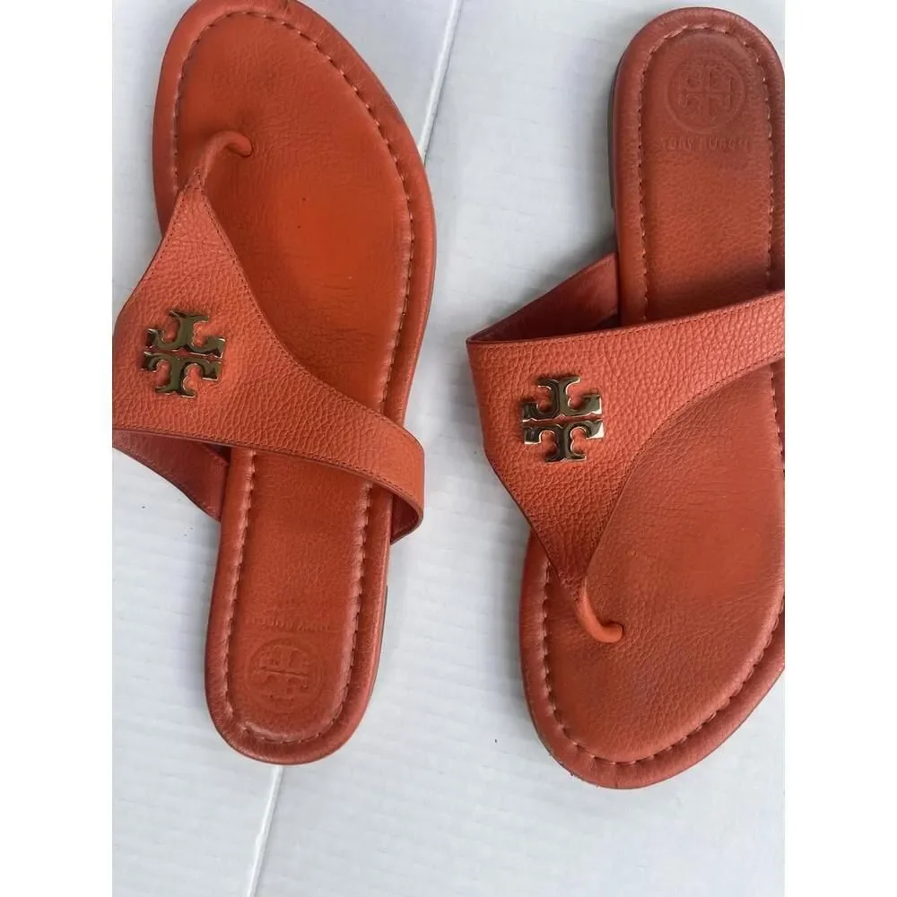 Tory Burch Miller Metallic Gold Pebbled Leather Sandals Thong Size 9 WOMEN'S‎